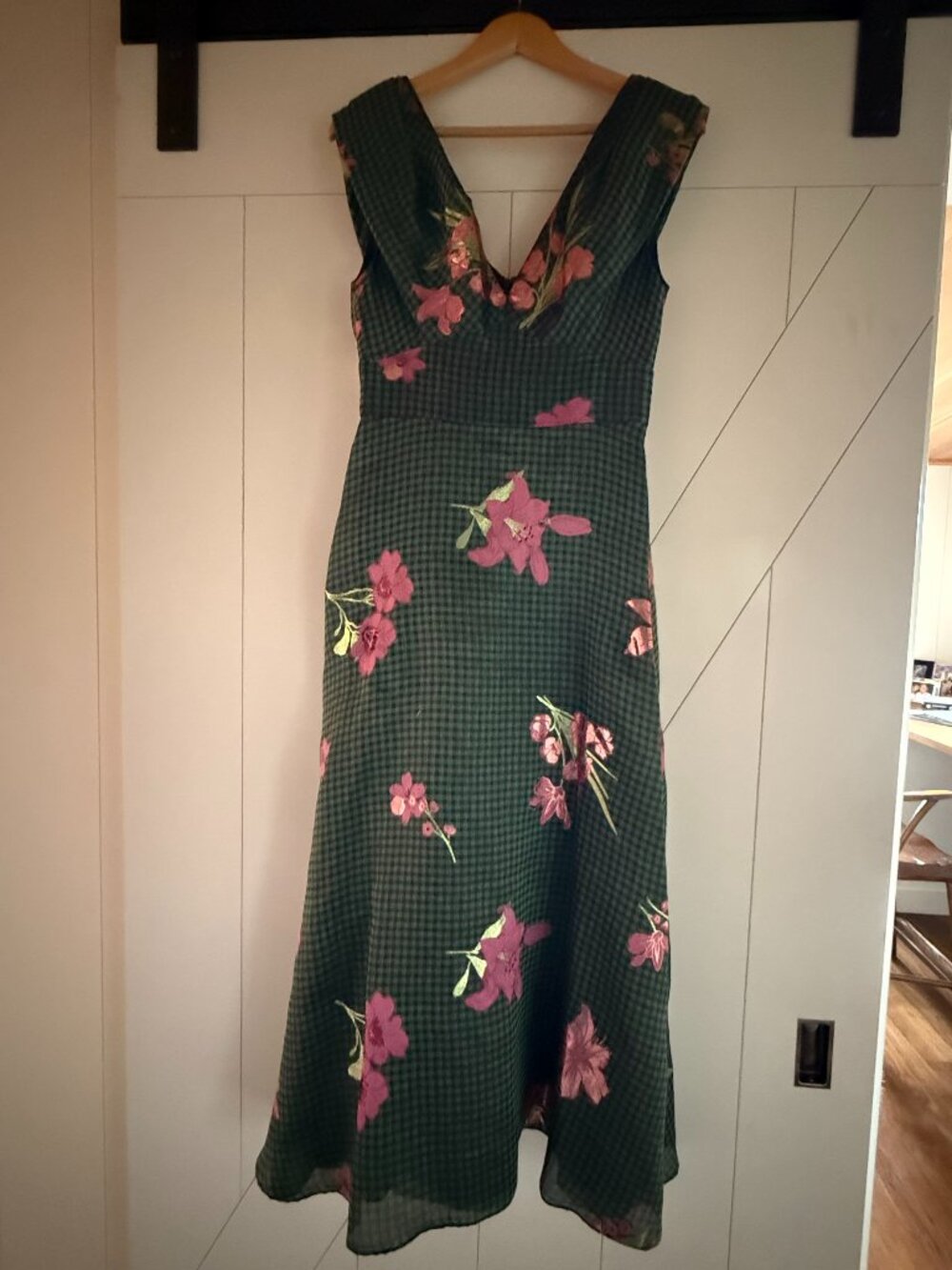 Lela Rose Green Linen and Silk Floral Dress